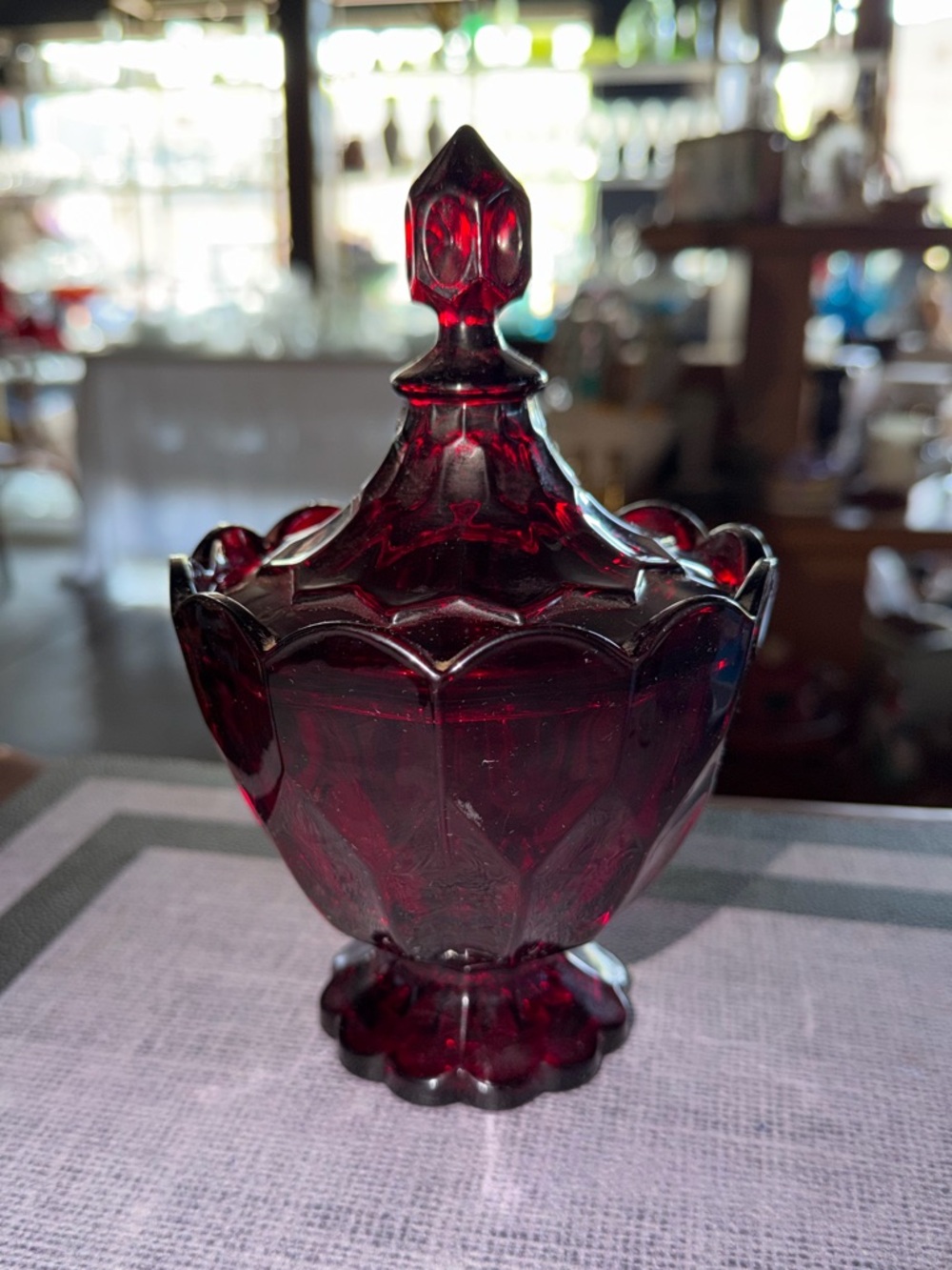 Ruby Red Glass Covered Candy Dish or whatever you’d like to use it for- Elegant